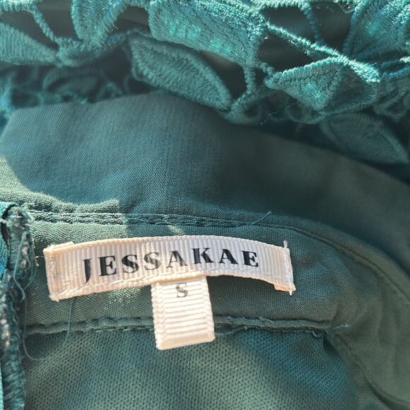 JessaKae Romantic Collared Lace Midi Dress Emerald Green M - Picture 6 of 7